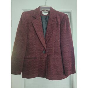Women's Joan Leslie Tweed Suit Blazer Jacket Burgundy‎ Black Herringbone Pattern
